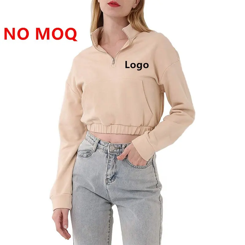 Ladies Crop Top French Terry 1/4 zip Cotton Plain Custom Crewneck Plus Size Women Sweatshirt
