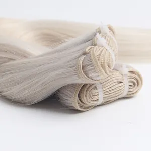 Extensiones de cabello humano con cutícula, mechones de pelo natural con doble dibujo virgen #1001, blanco, platino, Rubio, Remy, Ruso