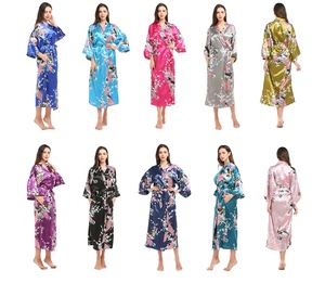 Abito <span class=keywords><strong>Kimono</strong></span> da <span class=keywords><strong>donna</strong></span> abiti lunghi con camicia da notte <span class=keywords><strong>Kimono</strong></span> stampata in pavone e fiori - Product Image 3