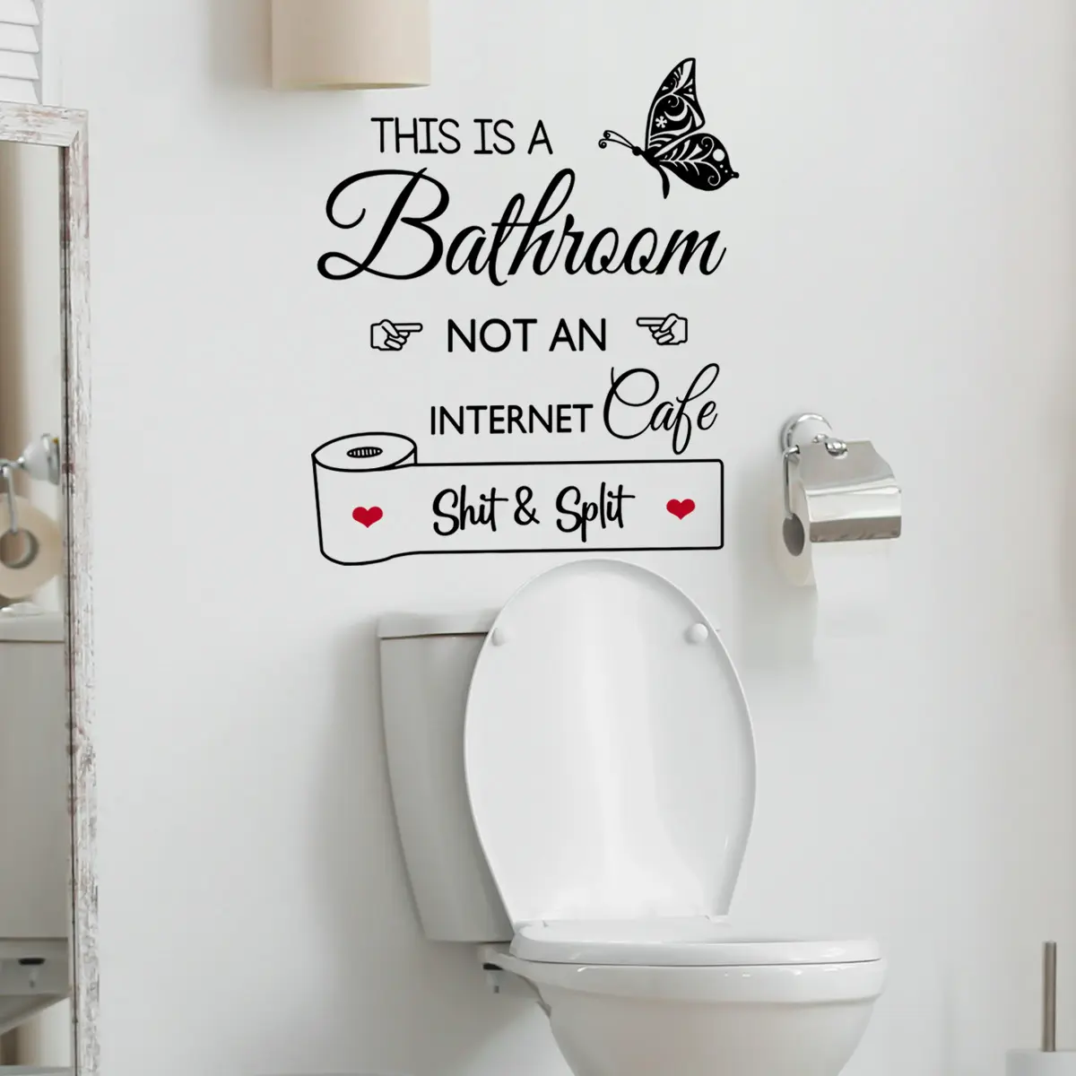 30*45cm özel kesim kesim vinil Tolit duvar Sticker banyo dekorasyon için su geçirmez kaldırma tuvalet çıkartmaları