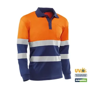Polo - HV730BCMLAZUL S Eire - Colore: Arancione fluorescente/blu - Bande con motivo a occhio di uccello con tre elementi - Product Image 1