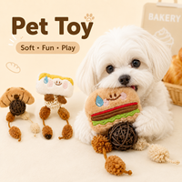 Ensemble de jouets pour chien Bakery, 3 styles : Peluche, Balle en rotin, Clochette, Jouet à froisser, Jouet à tirer, Jouet de poursuite, Jouet en forme de burger, Jouet en forme de pain, Jouet en forme d'ours, 9x8cm, Jouet pour animal de compagnie