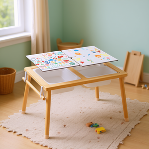 3 bacs de rangement pliables Table sensorielle en bois pour les tout-petits Intérieur/Extérieur Table à eau sable Porte-rouleau de papier Activité pour enfants - Product Image 2
