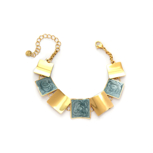 PVD Gold Plated Stainless Steel <b>Statement</b> <b>Necklace</b> With Blue Enamel Tiles For Women Fashion Jewelry - Product Image 2