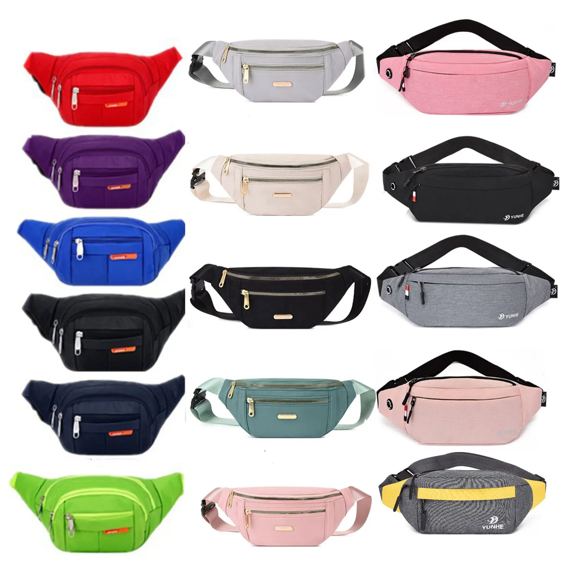 Women Men Unisex Waist Bag Pack with Headphone Jack and Zipper Adjustable Strap Black Fanny Pack Custom Logo