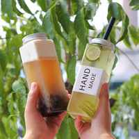 Bouteille de Boisson Jus Thé au Lait avec Couvercle et Bouchon, Emballage Portable Scellé à Emporter, Gobelet Transparent Jetable en Plastique pour Eau et Café
