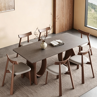 Table à manger en pierre frittée de style vintage rétro pour la maison, petit espace, design minimaliste moderne français, ensemble assemblé