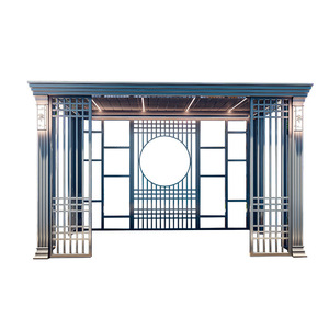 Pérgola Motorizada de Aluminio de Estilo Chino, Gazebo Eléctrico Rectangular para Jardín, con Recubrimiento de Polvo Plateado - Product Image 1