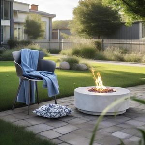Table de foyer au gaz moderne, ronde, en béton, pour extérieur, avec pierres de <span class=keywords><strong>lave</strong></span> et housse de protection contre la pluie, table de foyer pour patio, terrasse, jardin - Product Image 6
