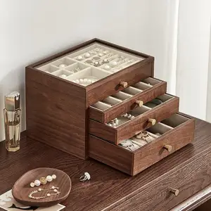 Лидер продаж, Классический 4-слойный органайзер, Большая деревянная коробка для украшений из орехового дерева с 5 Большими ящиками