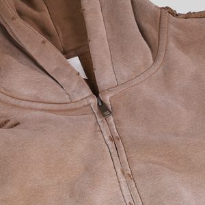 Sudadera con capucha extragrande desgastada en blanco de algodón personalizada del fabricante para hombre con cremallera Sudadera con capucha lavada con ácido para hombre - Product Image 4