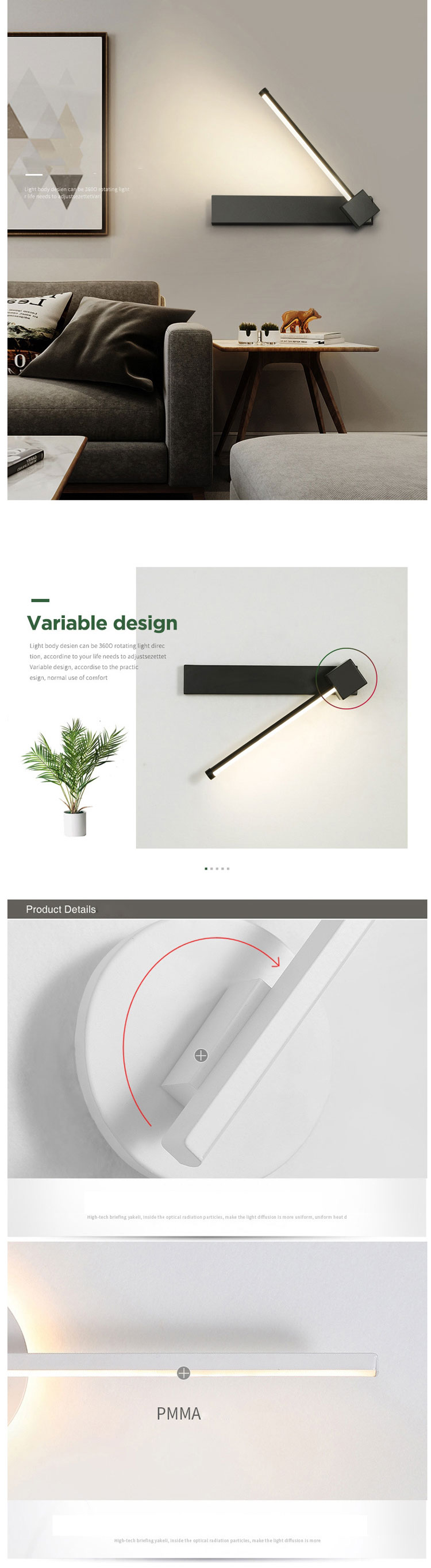 Modern Nordic Black Hotel Guest  Sitting Interior Beside Bracket LED Wall Sconce Light