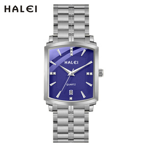 Envío Directo, Reloj de Cuarzo Rectangular HALEI para Hombre, Correa de Acero Inoxidable, Esfera con Diamantes, Indicador de Escala, Movimiento Japonés, Venta al por Mayor - Product Image 5