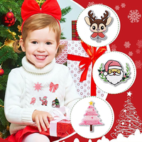 Patchs brodés thermocollants de Noël en gros, série rose, motifs variés (Père Noël, sapin, cerf), adhésif thermofusible pour vêtements de fêtes