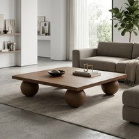 Table basse carrée en bois brun vintage au design minimaliste, style rustique