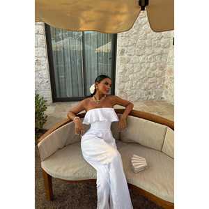 Mono floral blanco estilo Fedora con cintura alta, ajuste holgado, logotipo personalizado, estilo streetwear para verano, otoño, playa, fitness, longitud midi - Product Image 1