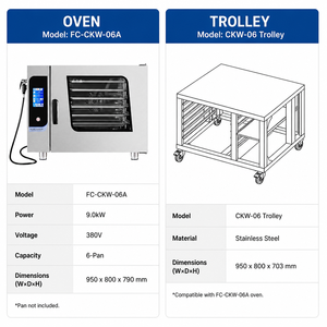 Oven Kombinasi Komersial 6 Tray dengan Kontrol Sentuh & Tombol Pintar, Dilengkapi Troli Penyimpanan Stainless Steel - Truk Makanan untuk Toko Roti - Product Image 2