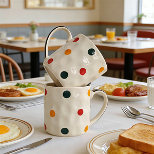 Tazza in Ceramica con Motivo <span class=keywords><strong>a</strong></span> <span class=keywords><strong>Pois</strong></span>, Tazza Retrò per Latte, per Colazione, Casa e Ufficio - Product Image 3