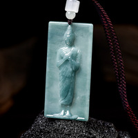 Pendentif Bouddha en Jadeite Naturelle Bleu Eau, Style Chinois UNISEXE, Cadeau avec Certificat d'Expertise E078
