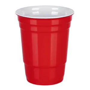 BPA-Free 16 Ounce Insulated Melamine Red Party Cup Tumbler Eco-Friendly Reusable Plastic Drinkware Tea Camping Stocked Free