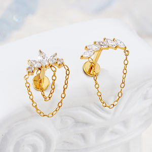 ASTM-F136 titane Zircon <span class=keywords><strong>Piercing</strong></span> De Titanio Tragus Helix Daith Lobe dos plat boucles d'oreilles fil interne <span class=keywords><strong>Labret</strong></span> - Product Image 4