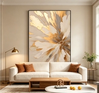 Peinture à l'huile abstraite beige et or sur toile, peinte à la main, à l'impasto épais, avec feuille d'or métallique texturée, œuvre d'art neutre