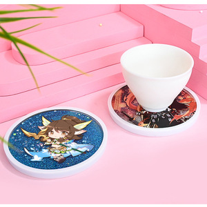 Sakura Flower Liquid Fabricante Impresión UV personalizada Flotante Quicksand Glitter <span class=keywords><strong>Posavasos</strong></span> - Product Image 5