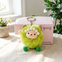 Porte-clés pendentif mignon fait main en fausse fourrure de mouton Rex, figurine de dessin animé, jouet en peluche pour sac à dos et voiture