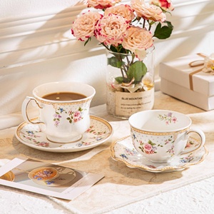 Classic Vintage French Floral-Design Gold-Rimmed Ceramic Cup Saucer <b>Set</b> Cross-Border Ins Small for Retro Afternoon <b>Tea</b> Gift - Product Image 1