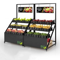 Op Maat Gemaakte Metalen Displayrek Supermarkt Groente En Fruit Planken Met Billboard Top