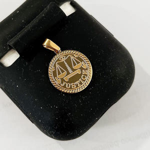 Collier fin à disque rond de Justice en plaqué or 18K, pendentif gravé, <span class=keywords><strong>signe</strong></span> du zodiaque, <span class=keywords><strong>Balance</strong></span>, collier fin ras du cou pour femmes - Product Image 3