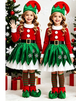 Costume d'elfe de Noël de haute qualité, rouge et vert, en polaire, pour femme, tenue de spectacle de Noël