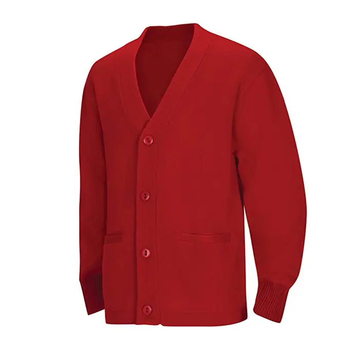 Suéter de punto rojo con cuello en V para hombre, cárdigan de Color sólido, alta calidad, venta al por mayor