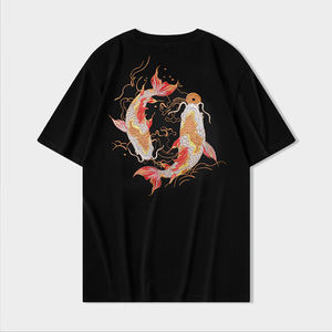 Nueva Camiseta de manga corta de algodón para hombre con tela tejida de cuello redondo con estampado digital adjunto <span class=keywords><strong>Koi</strong></span> resistente - Product Image 5