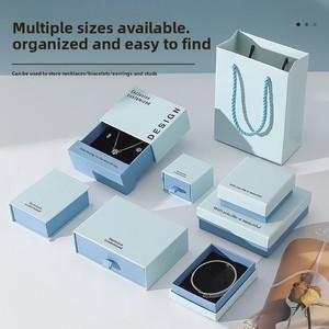 Caja organizadora de joyas cuadrada/rectangular azul sólida al por mayor para anillos, pendientes, pulseras y collares con cajones - Product Image 3