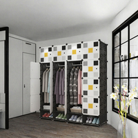 Armoire de chambre à coucher amovible et convertible en plastique, style traditionnel et moderne, noire, pour hôtel, organisateur de vêtements