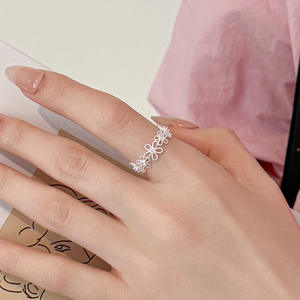 Stylish Rhodium Plated Luxury S925 Sterling <b>Silver</b> Lace Hollow Flower <b>Ring</b> for Women Adjustable Opening Wedding Party - Product Image 3