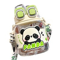 Botella de Agua Infantil de Tritán de 620 ml con Diseño de Panda, Tipo Pajita, Gran Capacidad, Portátil, Doble Pajita Deportiva para Verano
