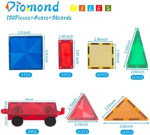 124Pcs Diamond Tegels Duurzaam 3D Magneet Bouwstenen Magnetische Tegels Set Educatief Stem Speelgoed Bouw Set Met 4 Auto
