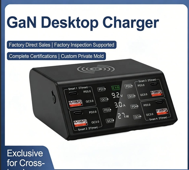 100W 4 Way Smart Charging Station With LED Display Wireless Charging USB Type-c Charger Mobile Fast Power Adapter US EU Standard