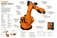 Bras robotisé industriel à charge lourde KUKA KR 500L340-3 F, capacité de charge de 500 kg, portée de 3400 mm, 11 kW, 400 V, modèle électromécanique servo-électrique