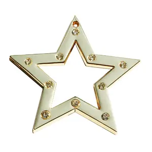 Rhinestone star shape bags keychain label custom key ring gold color metal logo hang plate for wallet