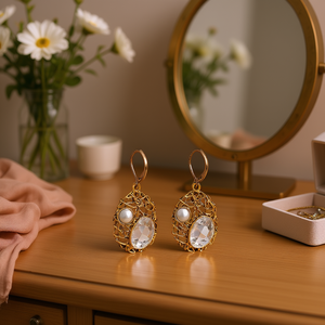Pendientes de Cristal Ovalados Linda Fashion, Chapados en Oro Antiguo, Joyería de Fiesta para Mujer, Diseño de Perlas de Imitación - Product Image 3