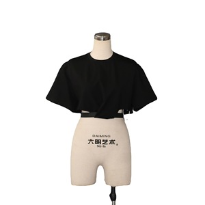 Top de manga corta extragrande de algodón puro con nudo personalizado para mujer, producción OEM, directo de fábrica - Product Image 5