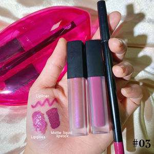 مجموعة شفاه بريق غير لامع مخصصة من العلامة التجارية الخاصة ، ملمع شفاه 3 في 1 أحمر شفاه 3 في 1 مع قلم شفاه ومجموعة ملمع شفاه وحزمة شفاه - Product Image 5