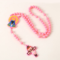 Chapelet Catholique Chrétien en Perles Acryliques de 8 mm avec Collier à Croix de Jésus de Dessin Animé pour Enfants