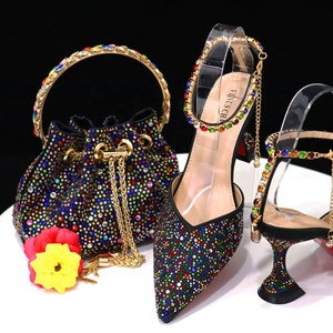 Ensemble de chaussures italiennes à talons hauts et sac pour femmes africaines, chaussures et sac à main de <span class=keywords><strong>luxe</strong></span> pour femmes, mode 2023 - Product Image 1