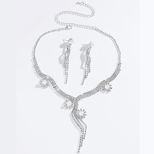 Conjunto de Collar y Pendientes de Perlas de Imitación y Circonitas para Fiesta Nupcial, Chapado en Plata, Aleación de Zinc, Accesorios de Moda al por Mayor - Product Image 5