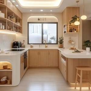 ตู้ครัวไม้เนื้อแข็งดีไซน์หรูเรียบง่ายทันสมัยพร้อมประกอบ - Product Image 1