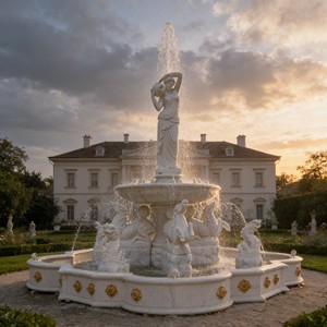 Fuente de Agua <span class=keywords><strong>con</strong></span> Estatua de Caballo de Mármol Blanco para Jardín, <span class=keywords><strong>con</strong></span> Figura de Dama - Product Image 5